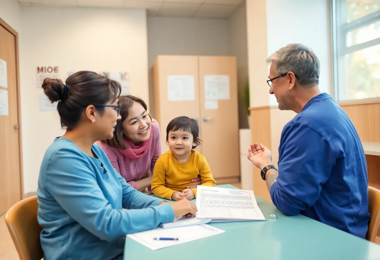 A family discusses vaccination options with a healthcare provider