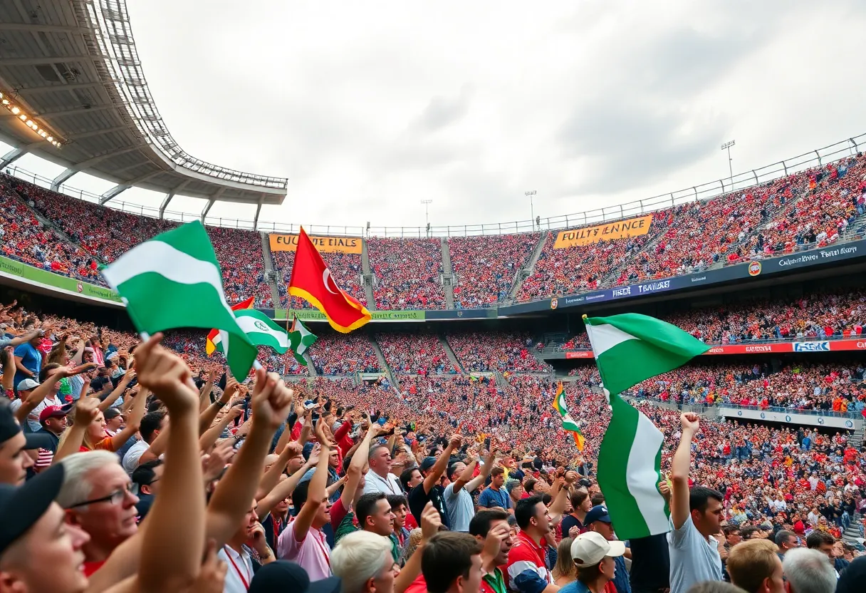 Crowd of Chicago sports fans cheering at Soldier Field