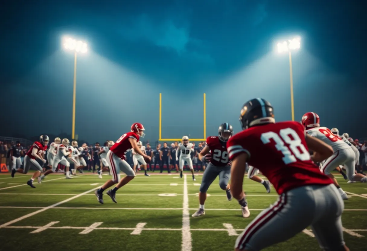 Quarterback leading a play during a college football game