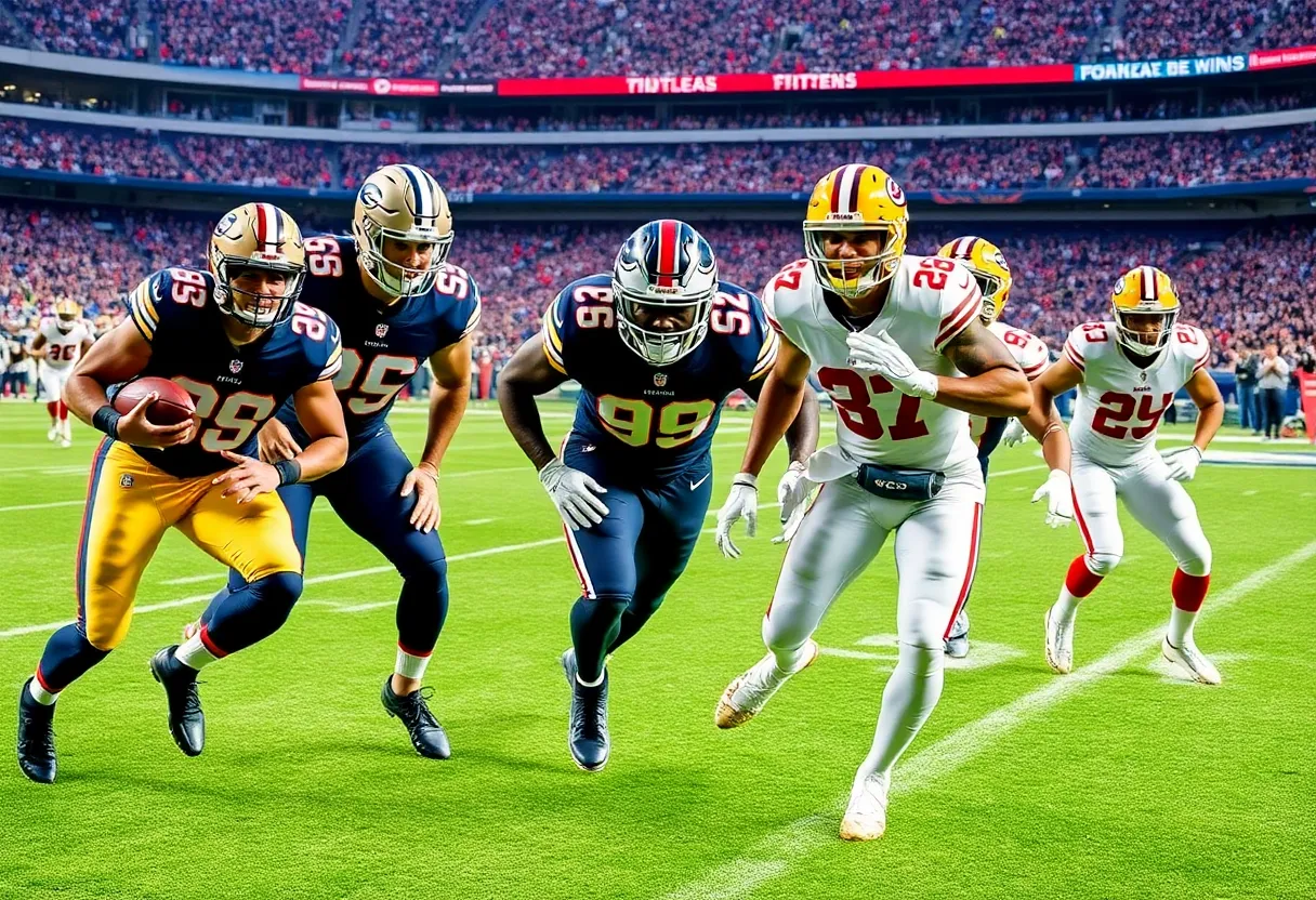 Collage of NFL defensive prospects at a stadium