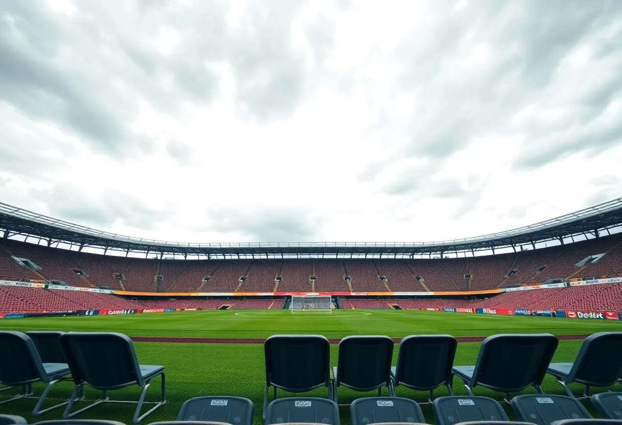 Empty football stadium representing fan disappointment