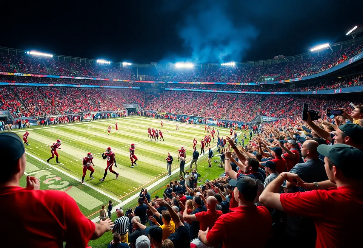 Exciting football game day at the Colts stadium with energetic fans.
