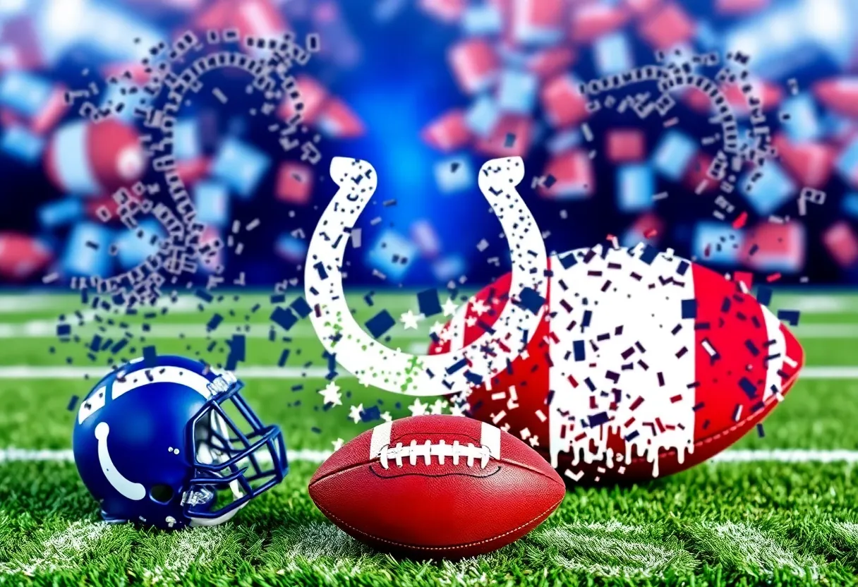 Indianapolis Colts logo with football elements in the background