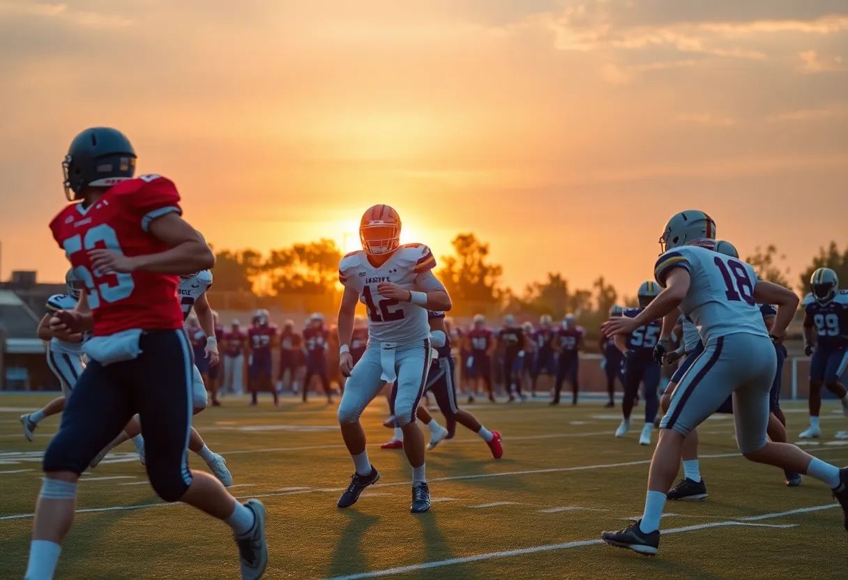 Dynamic football scene showing teamwork on the field