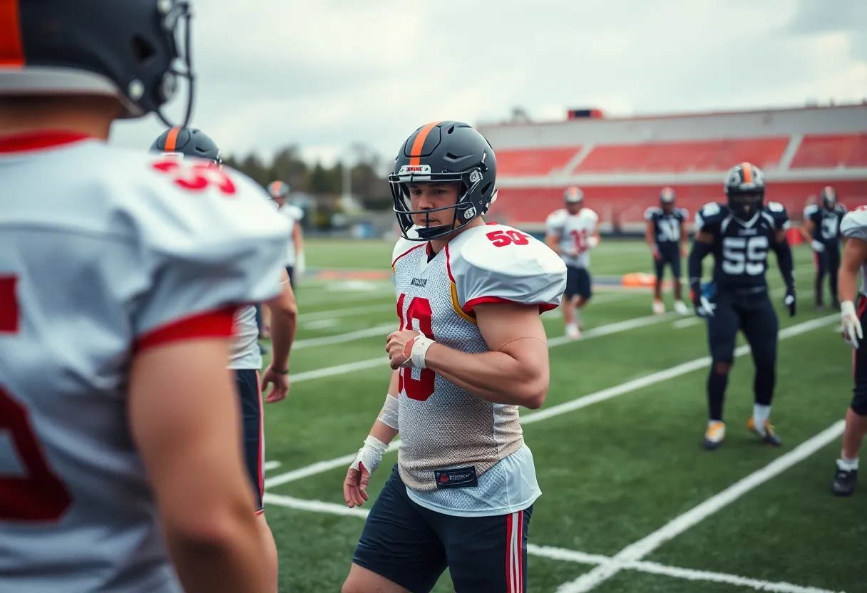 Indianapolis Colts players practicing on the field with determination