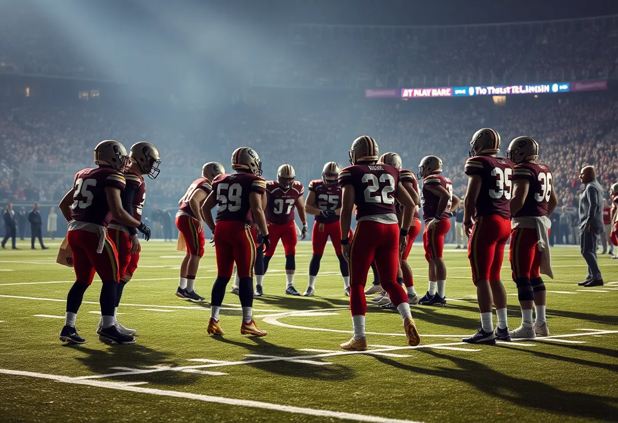 Denver Broncos team huddle during playoffs