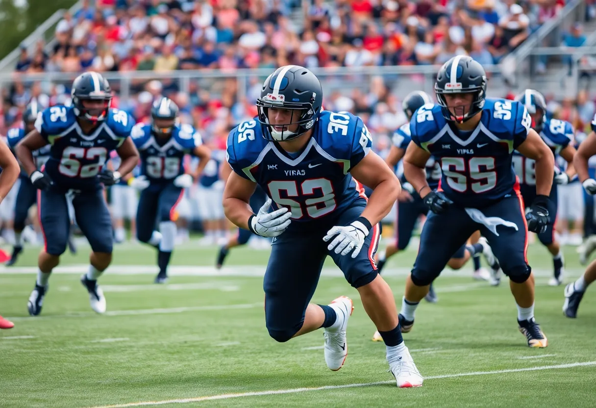 Linebacker making a tackle on the football field