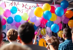 Celebration scene for Dolly Parton's birthday with festive decorations.
