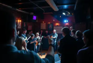 Concert scene featuring Doug Henthorn performing live