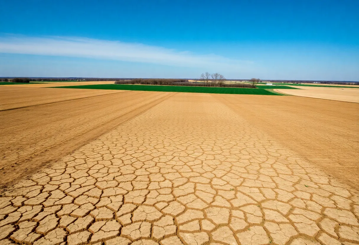 Parched farmland in north-central Indiana due to severe drought conditions.