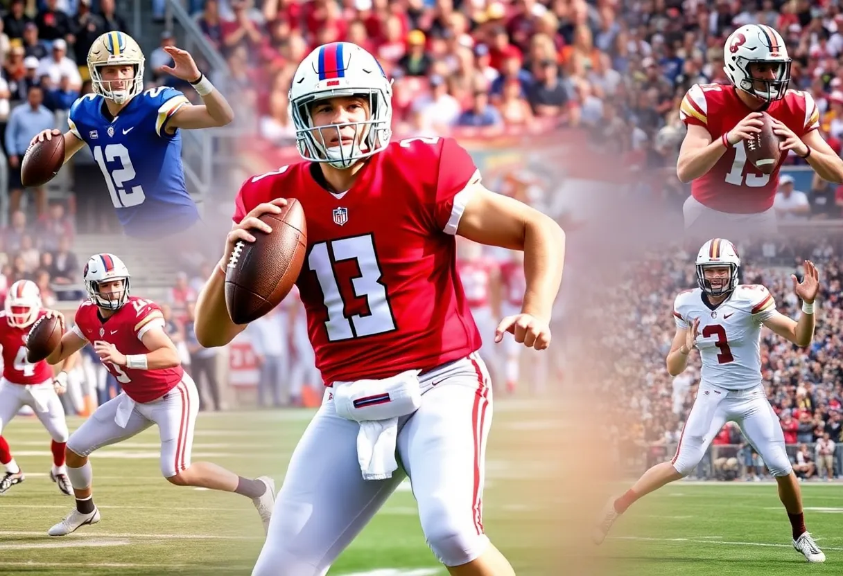 Quarterbacks in college football action