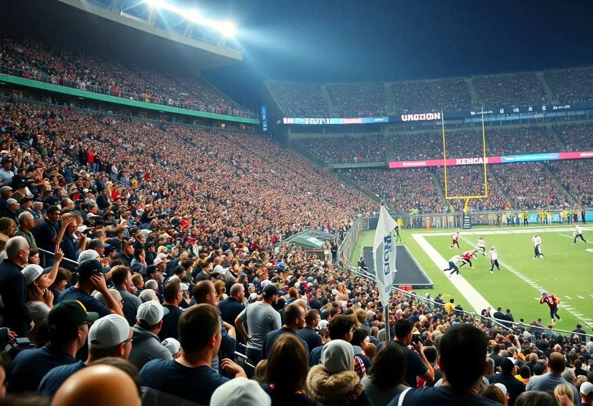 Spectators watching an American football game between the Eagles and 49ers
