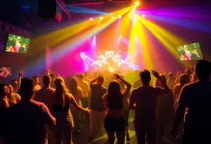 Crowd enjoying an electronic dance music event at The AMP