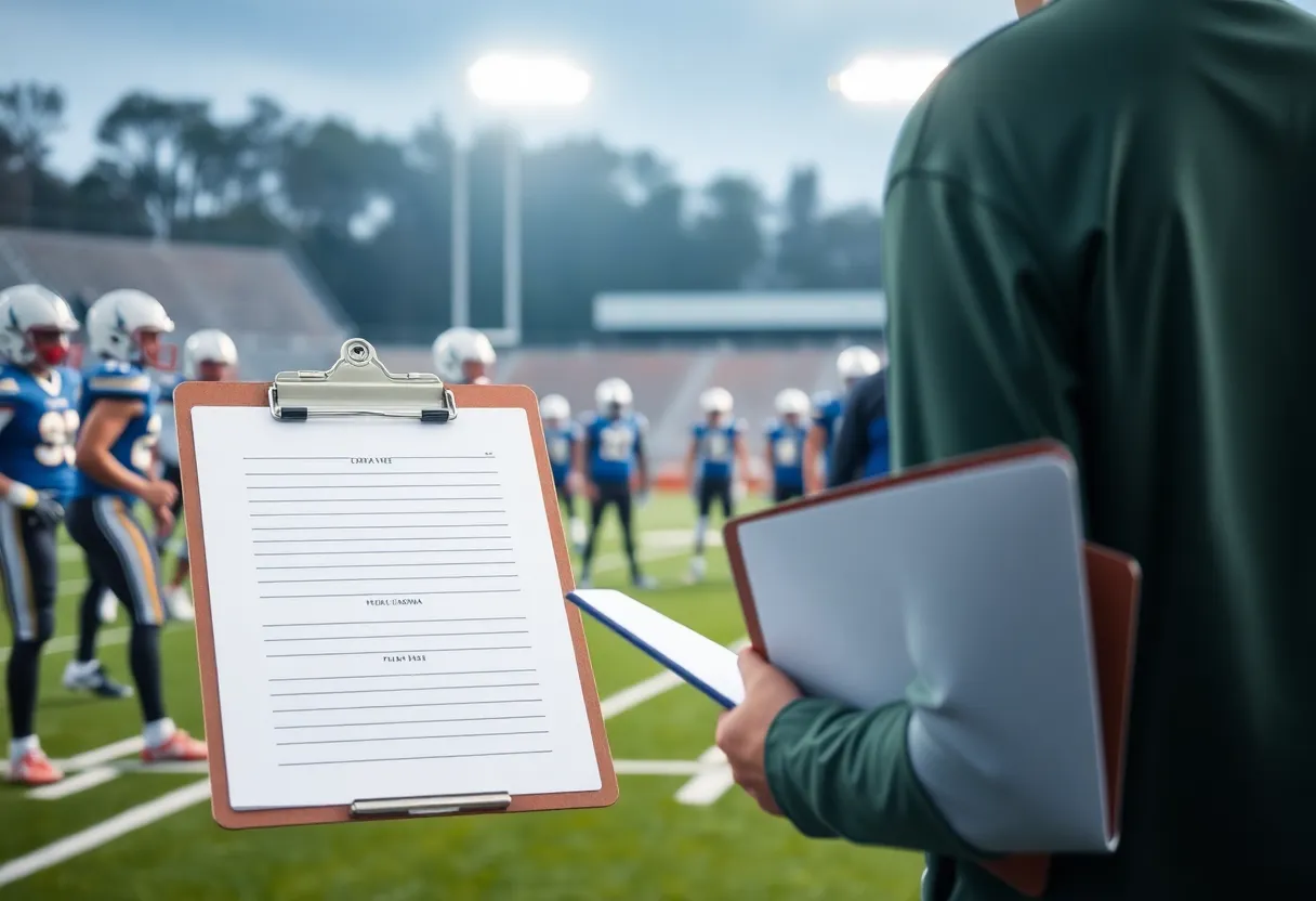 Football field illustrating coaching strategies and teamwork