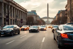 Street racing scene during the Freedom 250 Grand Prix in Washington, D.C.