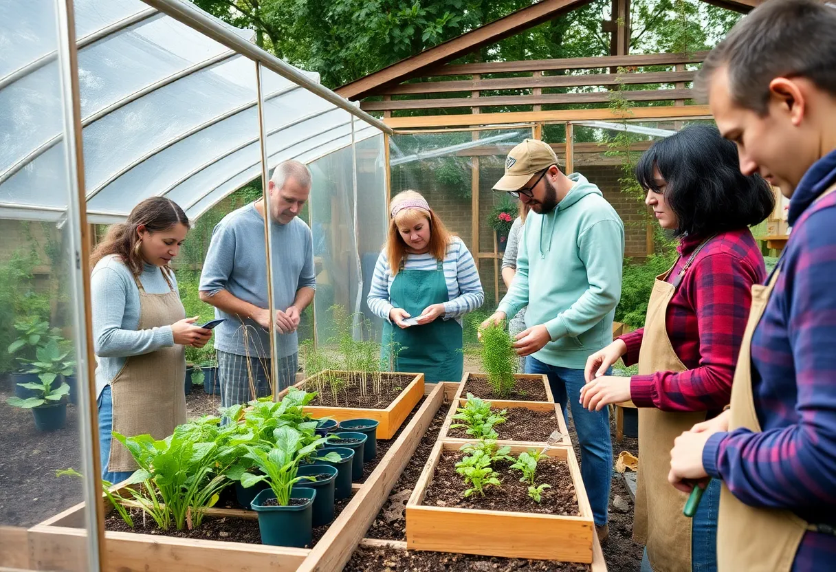 Participants at a gardening workshop learning about cold frames