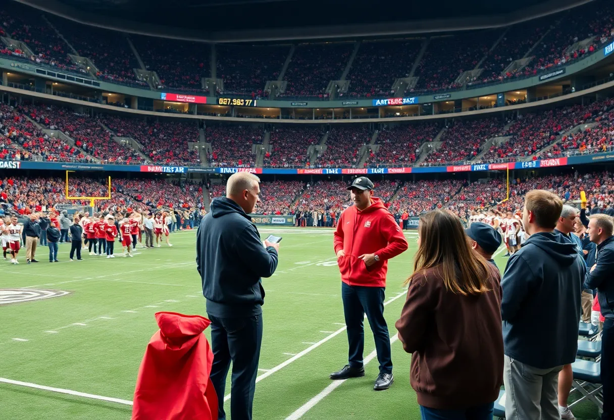 Image of a football coaching meeting at the stadium
