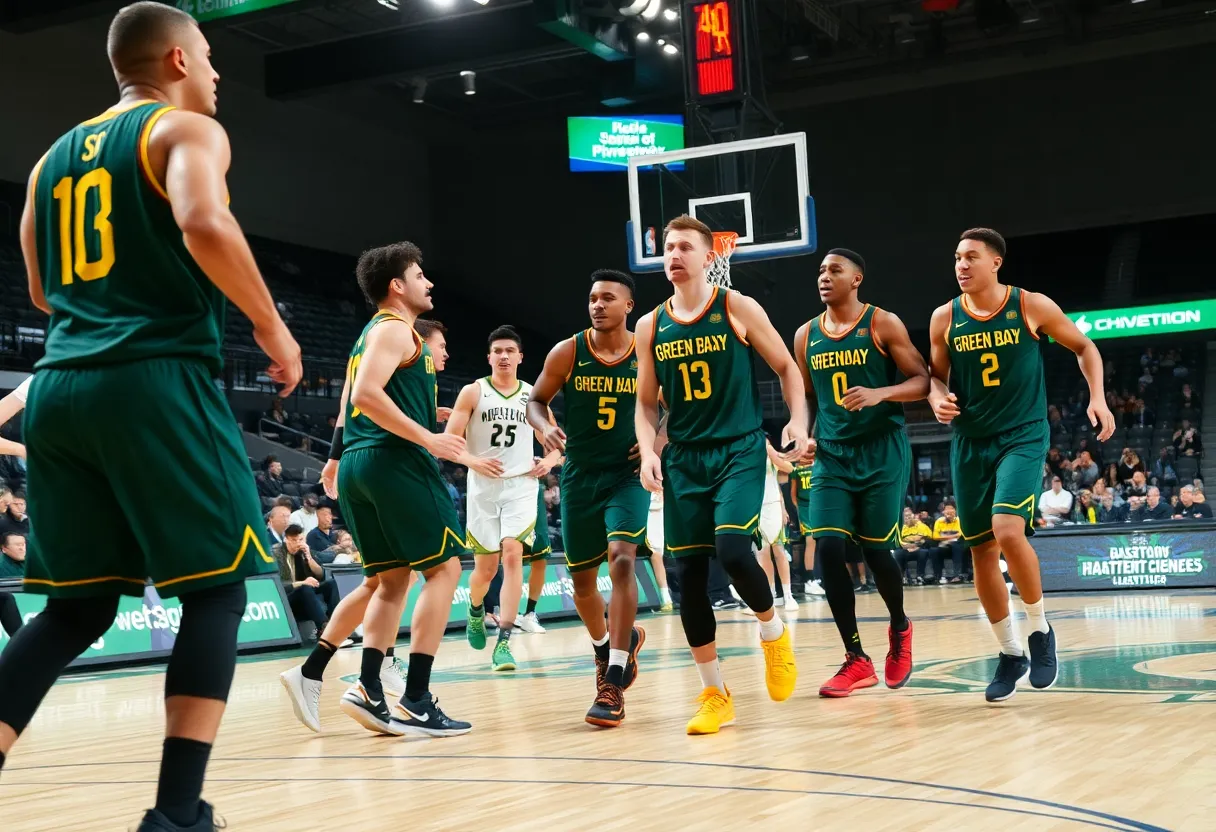 Green Bay Phoenix players celebrating their victory against IU Indianapolis Jaguars
