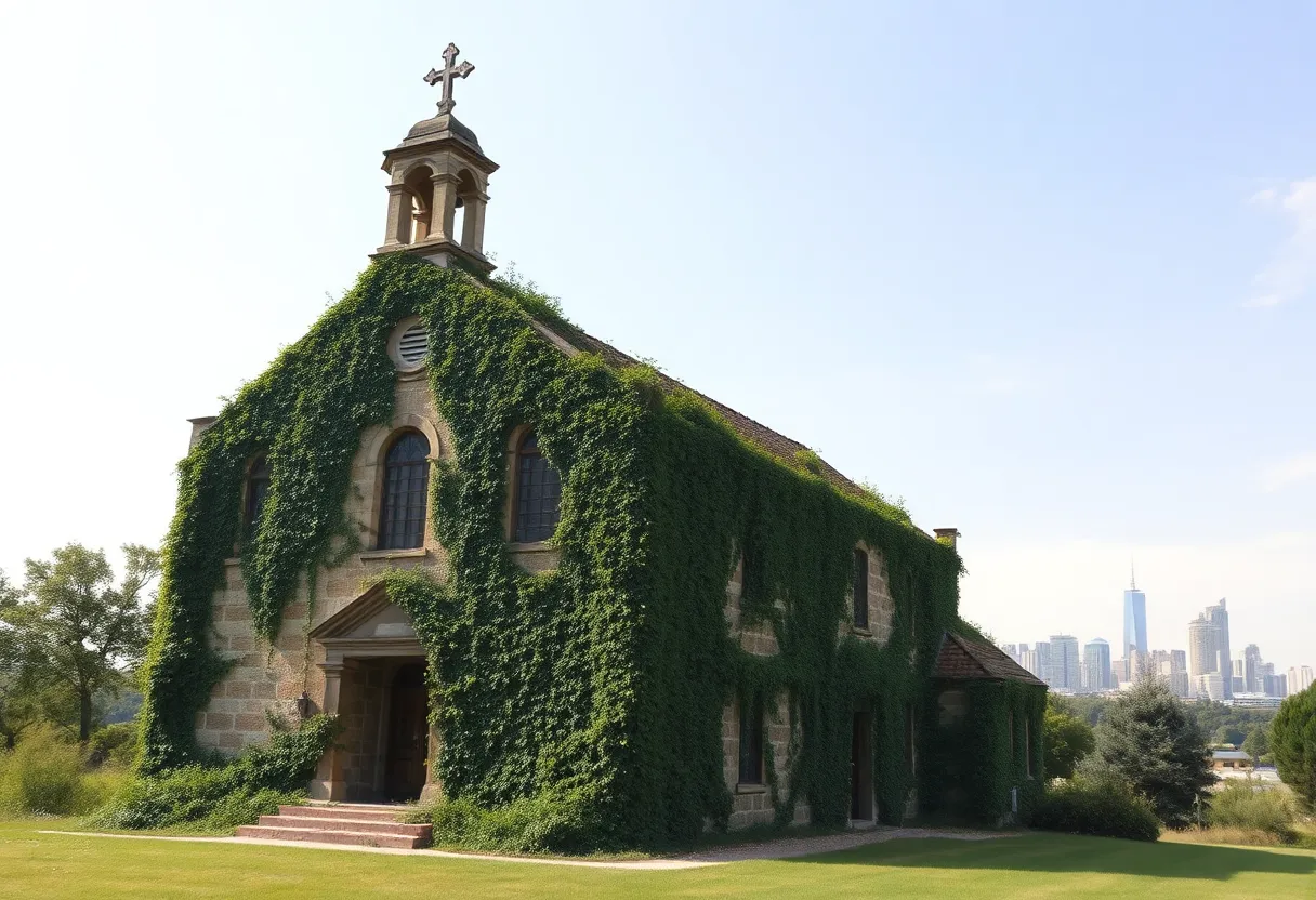 Overgrown historic church building in Indianapolis