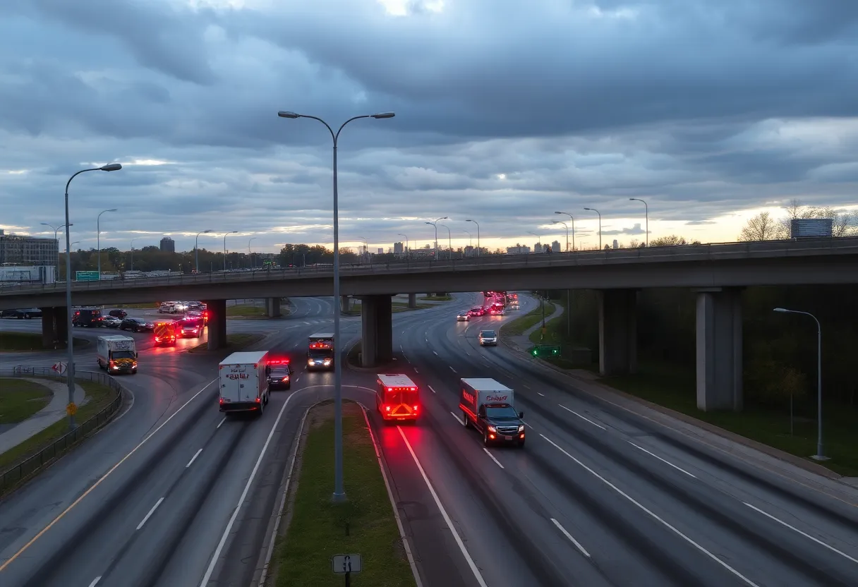 Emergency vehicles respond to a crash on I-70 in Indianapolis