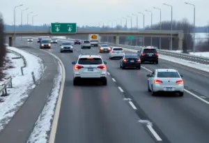 Vehicles on I-70 Westbound after reopening following icy conditions