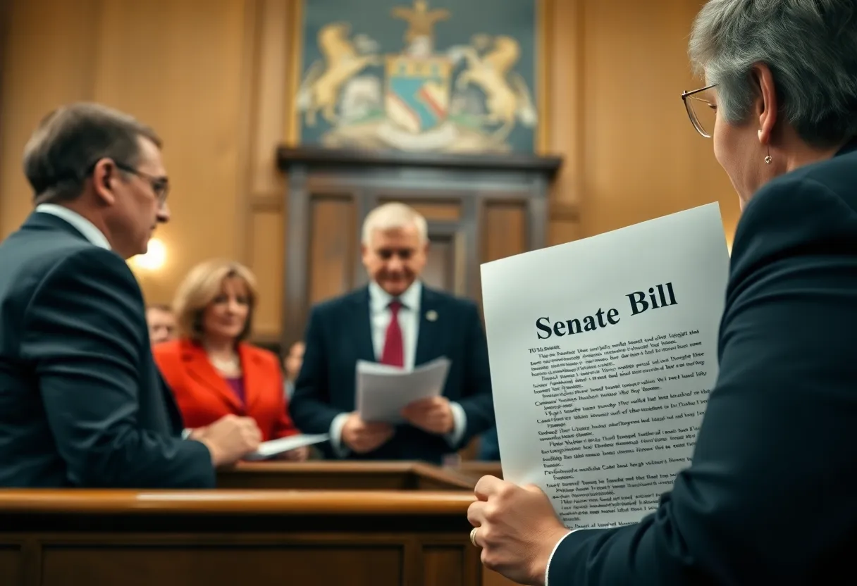 Lawmakers discussing Senate Bill 140 intended to criminalize doxing.