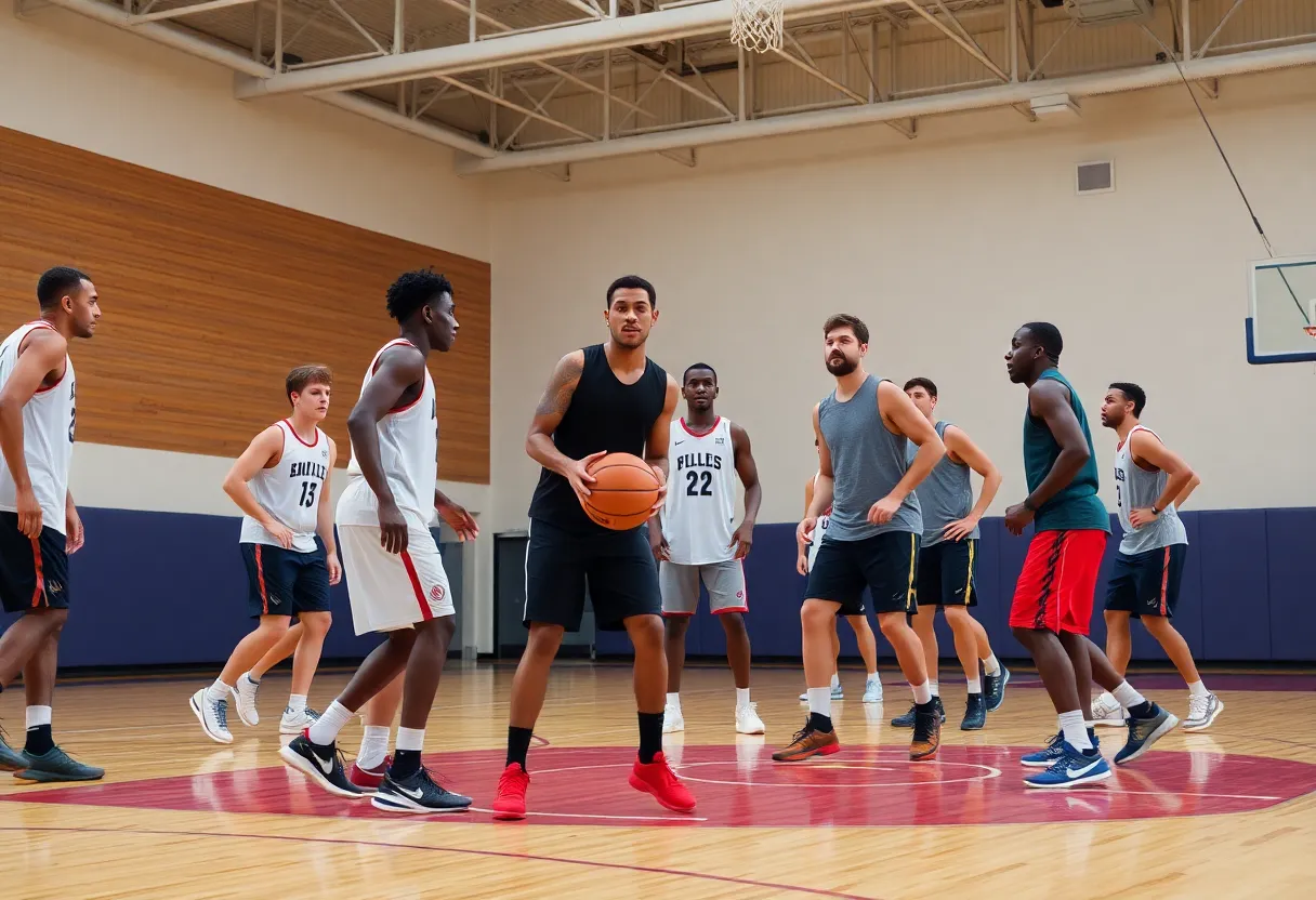 Indiana basketball team practicing on the court