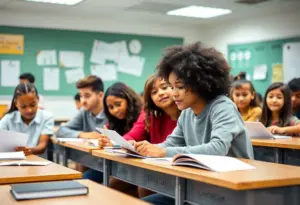 Diverse classroom with students learning about success sequence education.