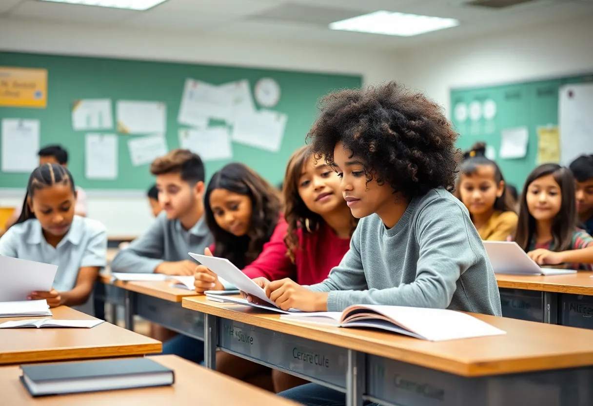 Diverse classroom with students learning about success sequence education.