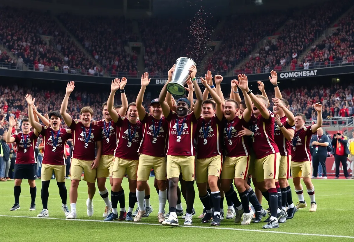 Indiana Hoosiers football team celebrating their Big Ten Championship victory