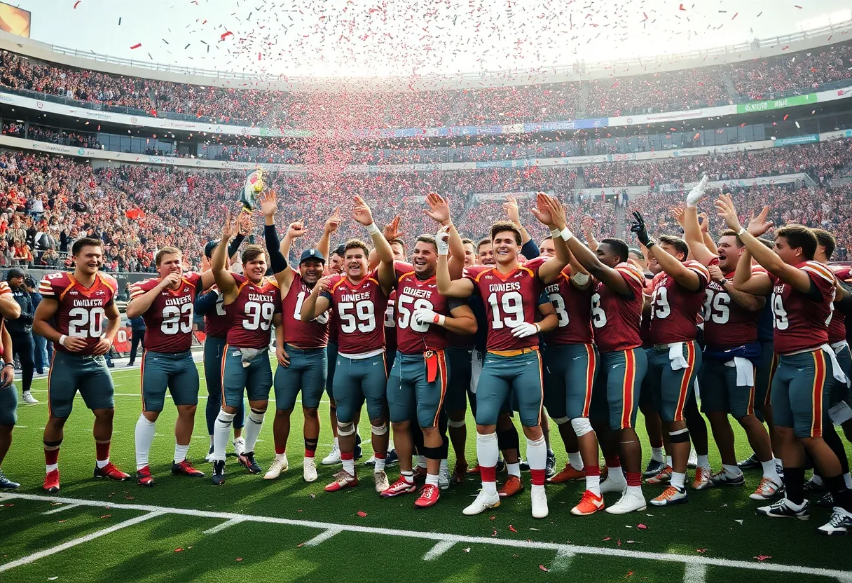 Indiana Hoosiers football team celebrating their championship win.