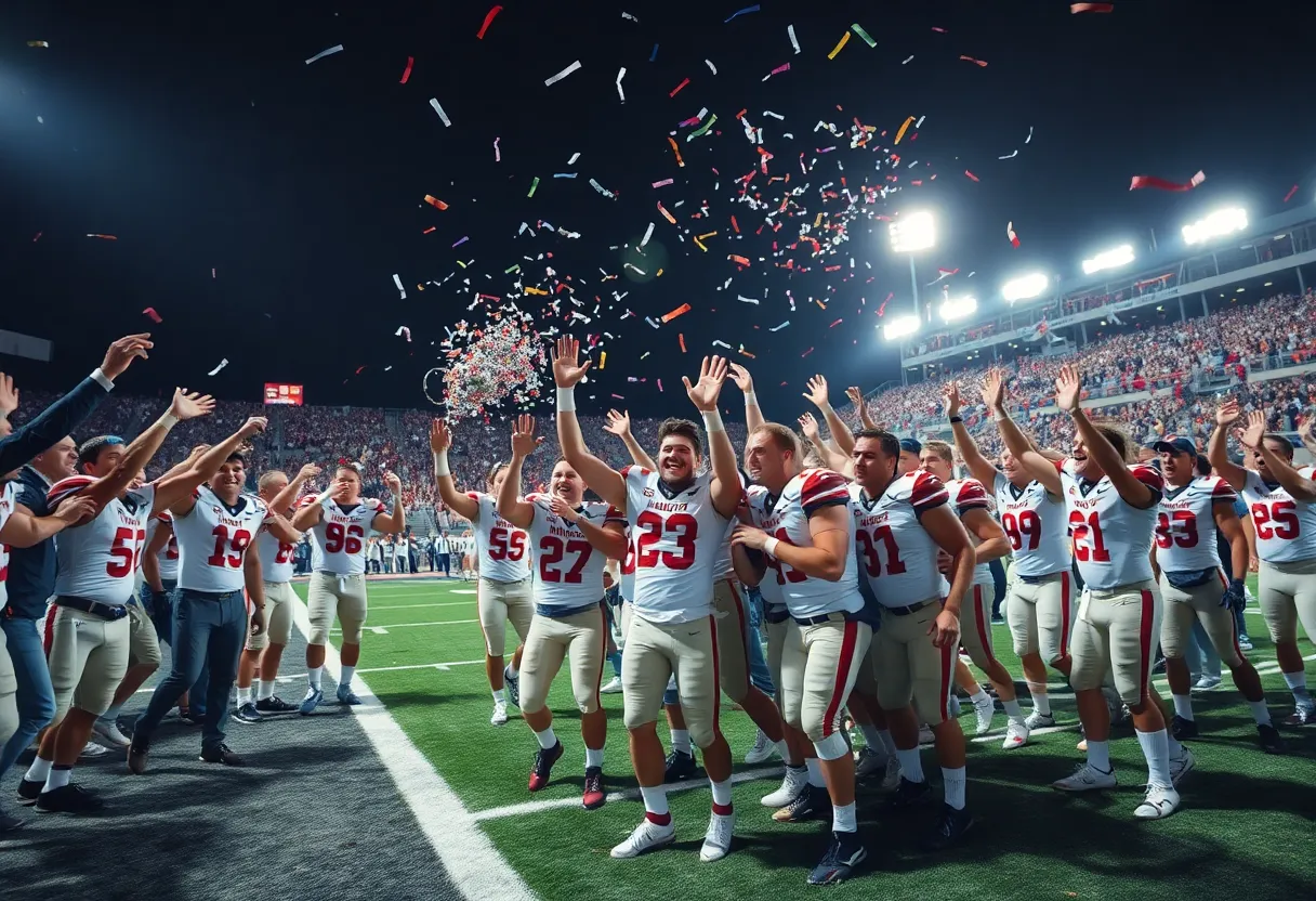 Indiana Hoosiers football team celebrating their Rose Bowl victory