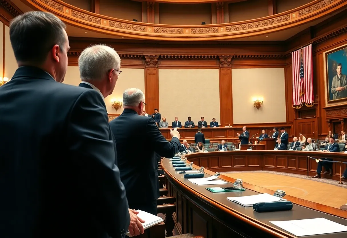 Lawmakers discussing bills during a legislative session in Indiana