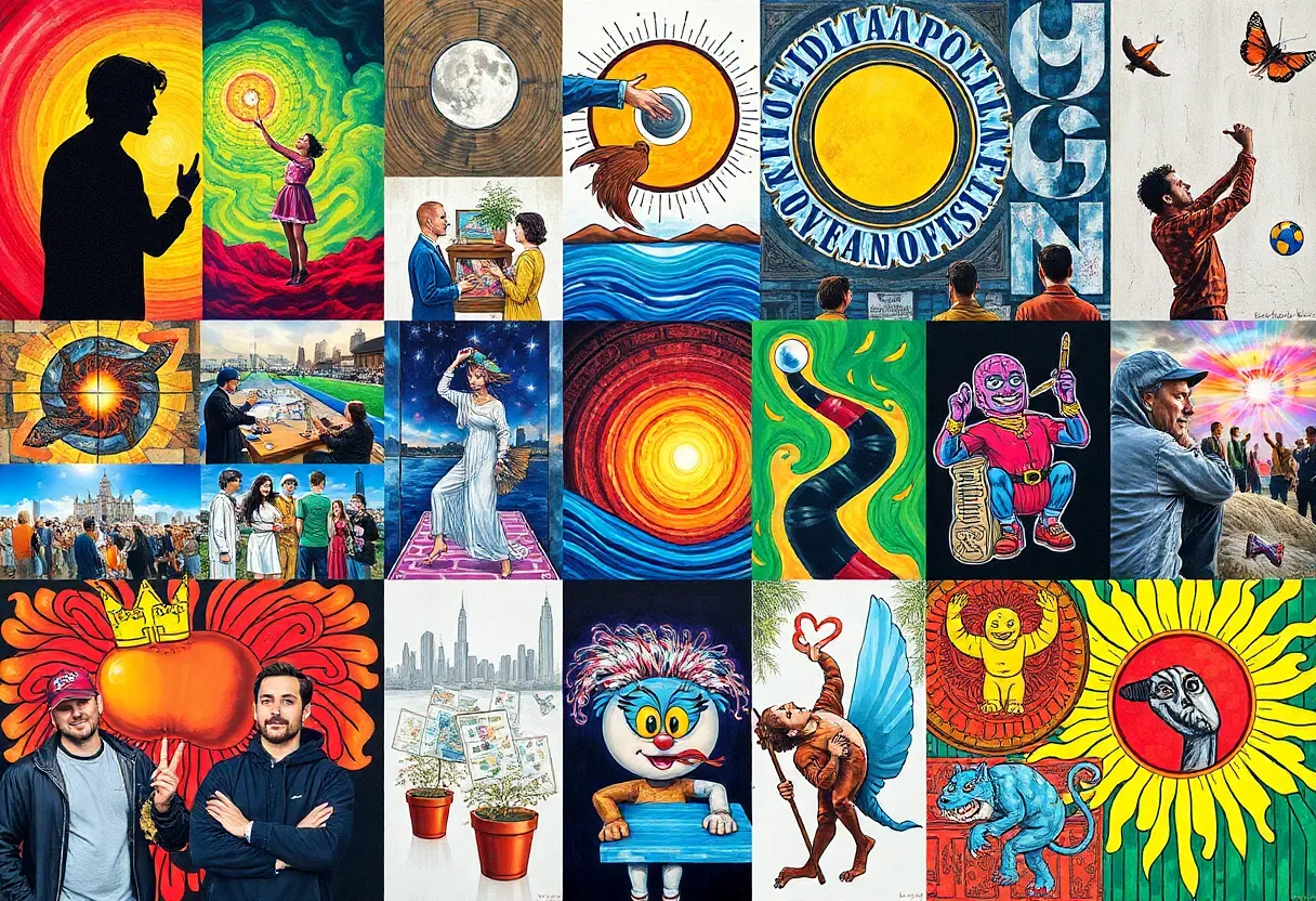 A network of Indianapolis arts events depicted in colorful art styles