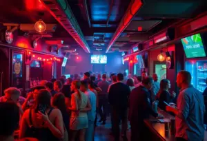 Scene of a bar in Indianapolis with visible security measures