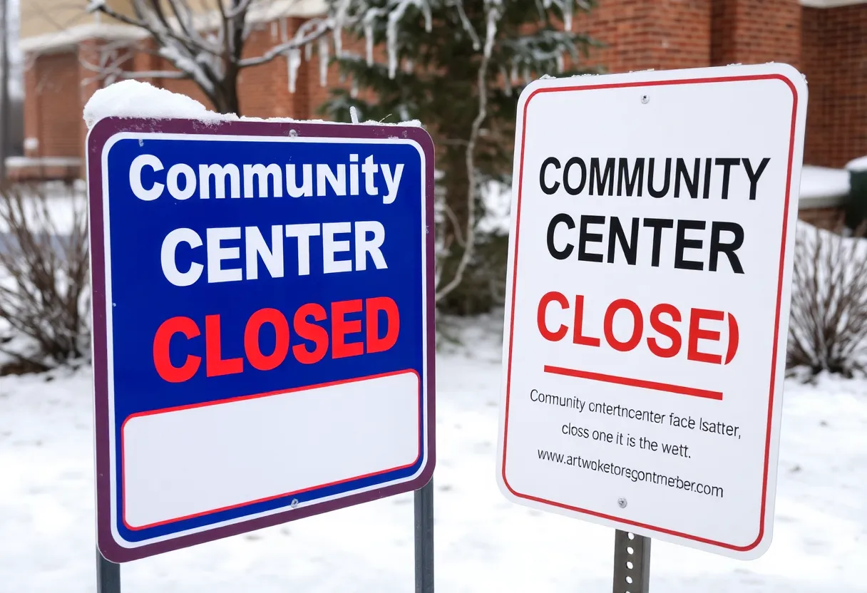 Closure sign at the Indianapolis Boys & Girls Club due to extreme cold weather