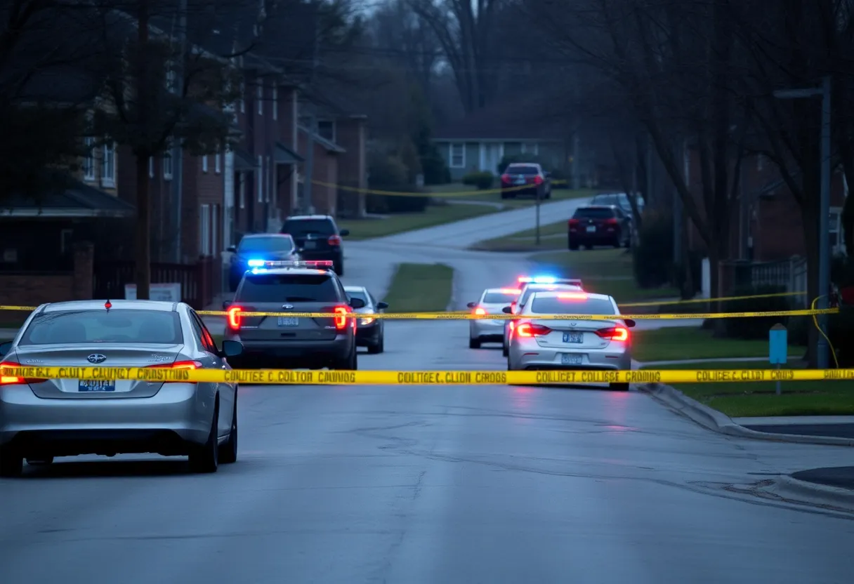 Police response scene in a suburban neighborhood after a domestic violence incident.