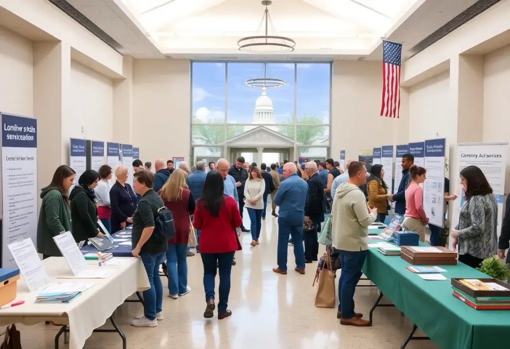 People at a community event seeking federal assistance in Indianapolis