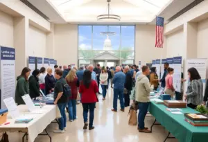 People at a community event seeking federal assistance in Indianapolis