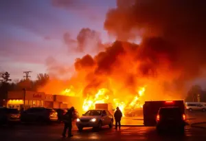 Firefighters battling a large fire at Indianapolis automotive businesses