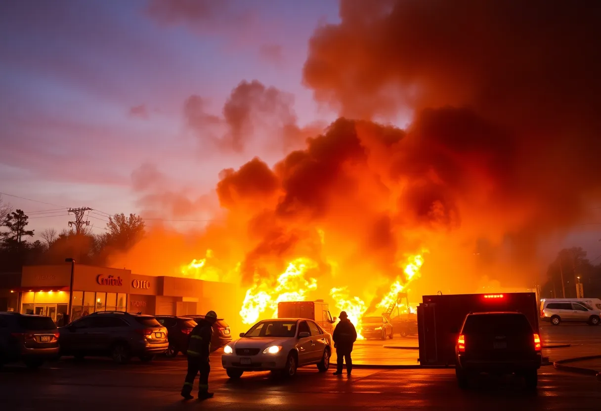 Firefighters battling a large fire at Indianapolis automotive businesses