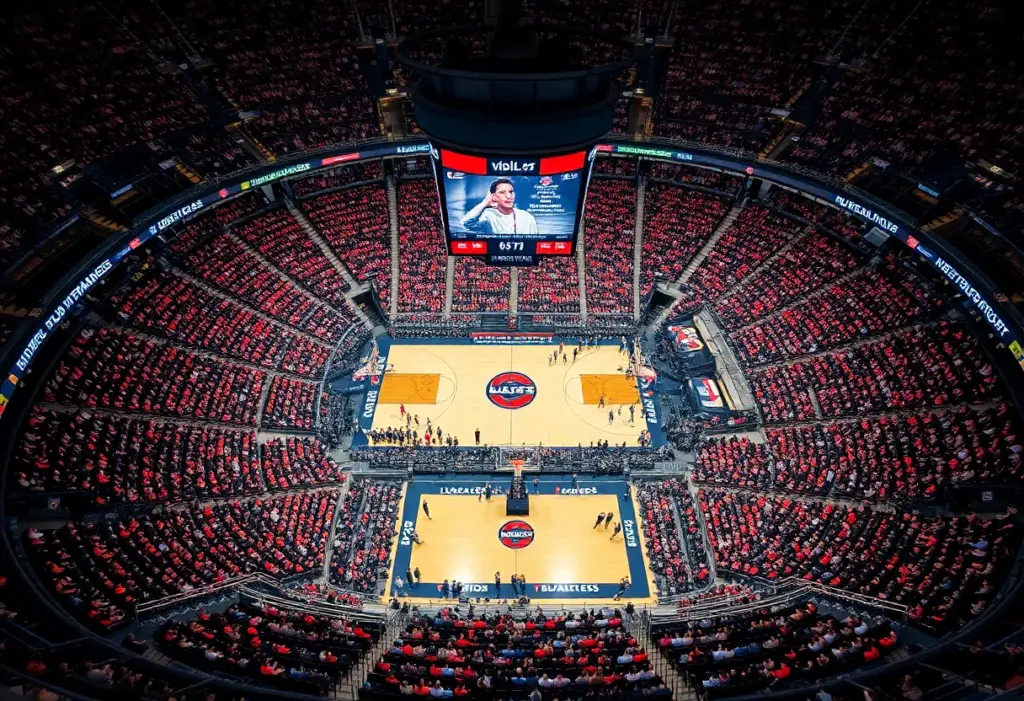 Crowd of basketball fans at Lucas Oil Stadium during NCAA Championships