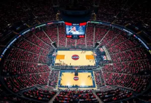Crowd of basketball fans at Lucas Oil Stadium during NCAA Championships