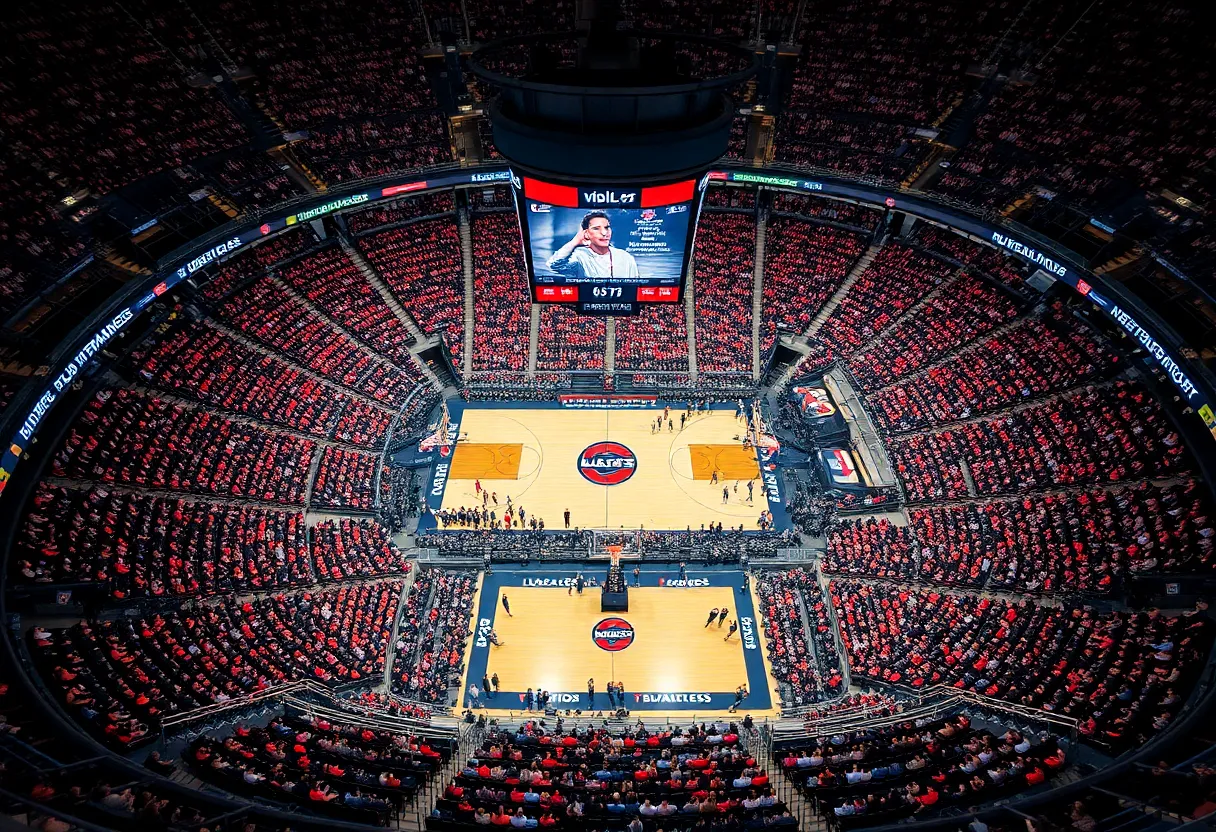 Crowd of basketball fans at Lucas Oil Stadium during NCAA Championships