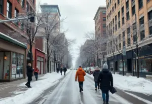 Snowy street in Indianapolis showing winter storm aftermath