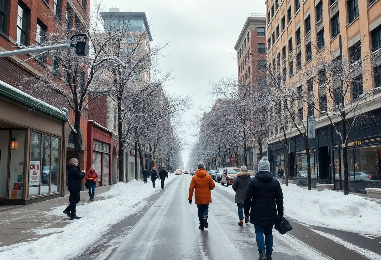 Snowy street in Indianapolis showing winter storm aftermath