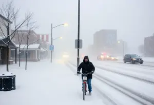 Snow-covered streets in Indianapolis during a winter storm