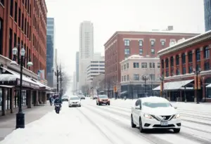 Snow-covered Indianapolis streets during a winter storm