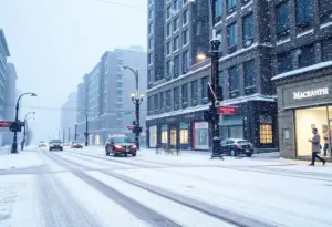 Indianapolis city covered in snow during Winter Storm Fern