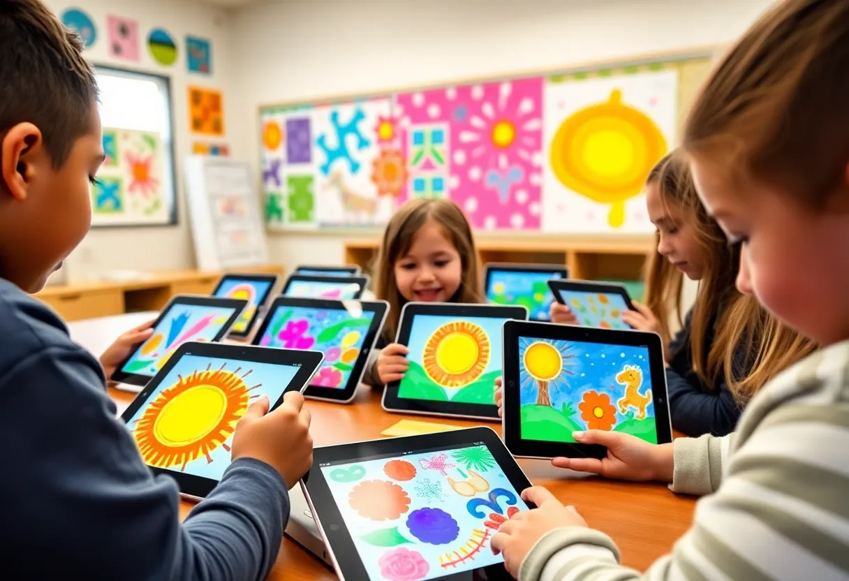 Young artists engaged in a digital art class at the Indianapolis Art Center